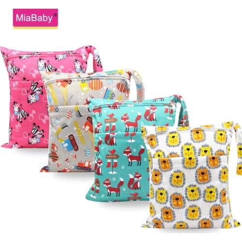Miababy Wet Dry Bag With Two Zippered cloth Diaper Bag Nappy Waterproof Reusable Washable Baby Bag Travel Nappy Bag