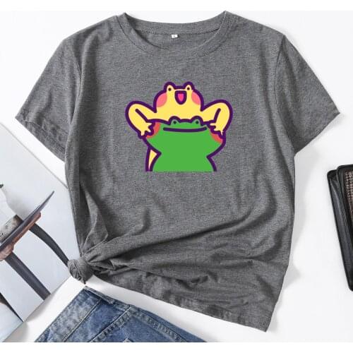 Cute Frogs Shirt Woman T-Shirt Short Sleeve T-Shirts Summer Tops for Women Cotton Graphic Tee Female Shirt Clothes Animal Top