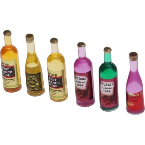 1/12 Scale Wine Bottles Model Set of 6 Pieces Miniature Wine Bottles Model Dollhouse Foods Accessories for Dolls House Accessory