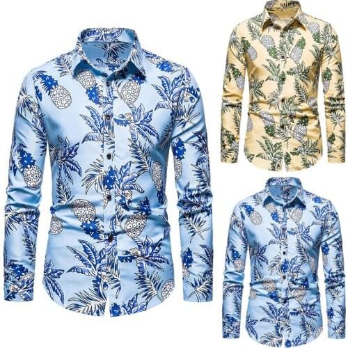 2021 Spring and Autumn New Printed Long Sleeve Shirt Mens Cotton Pointed Collar Shirt