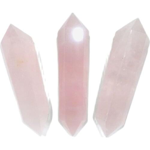 Natural gemstone pink rose quartz double wand point towers crystal healing stone for gifts