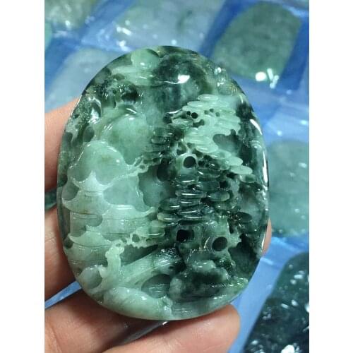 Natural Myanmar jade A HandCarved landscape green jade pendant jade necklace pendants jewelry jade necklaces woman