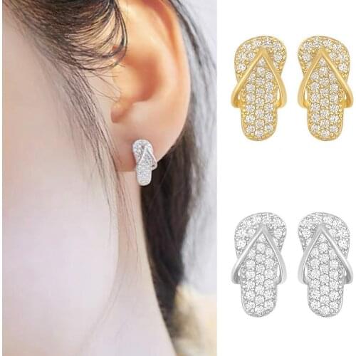 New Fashion Exquisite Creative Faux Crystal Earrings Stylish Golden Silver Color Metal Alloy Cute Slipper-shaped Women Ear Studs