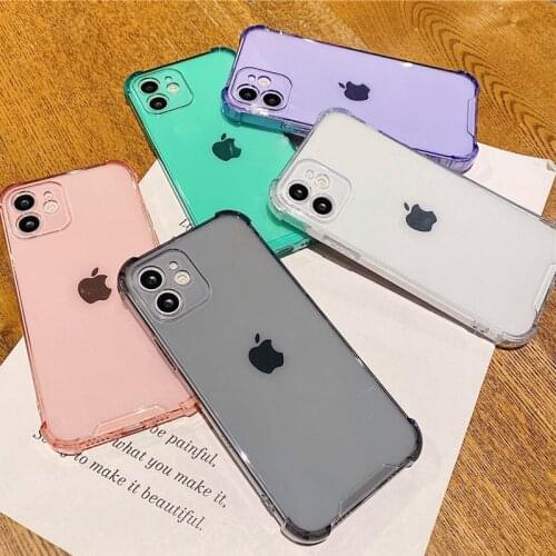 Solid Color Simple Clear Phone Case for iPhone 12 Mini 11 Pro XS Max Soft TPU Shockproof Camera Protection Transparent Cover