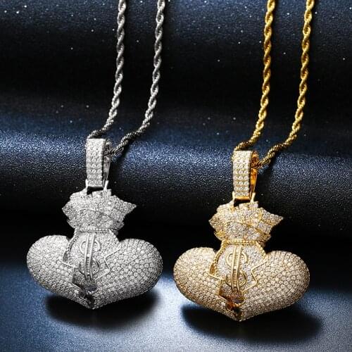 US Money bag Necklace Fashion Iced Out Pendant Necklace Men Hip Hop Jewelry With Tennis Chain AAA Cubic Zircon Women Rock Gift