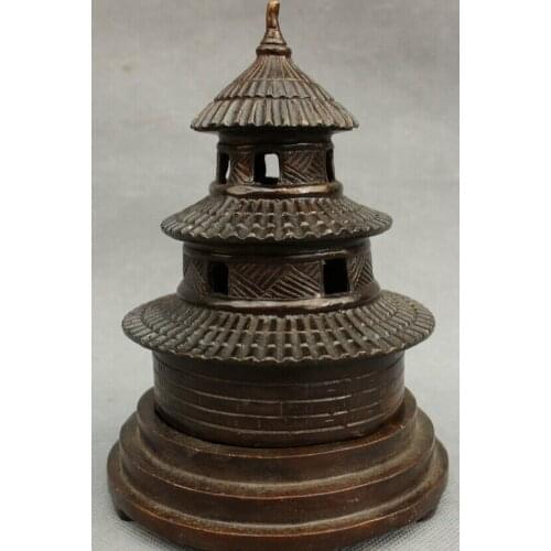 Song voge gem S2531 Folk Chinese Bronze Copper Buddhism Statue Temple Stupa Incense Burner Censer