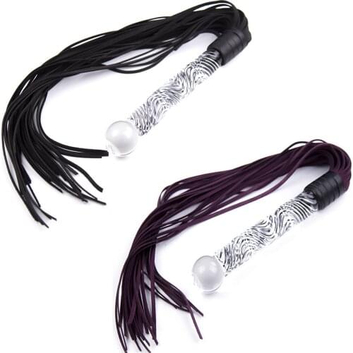 Purple Leather Pimp Whip Glass Handle Anal Plug Racing Riding Flogger Queen Bdsm Bondage Sex Toys Sex Toys for Couples