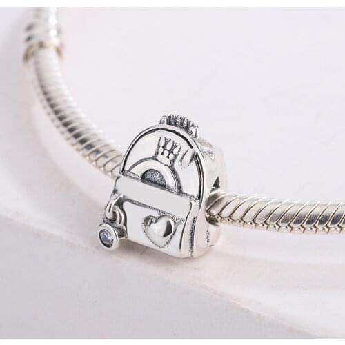 925 Sterling Silver White Zircon Adventure Traveling Bag Pendant Fashion Charms Bracelet Jewelry Making For Pandora