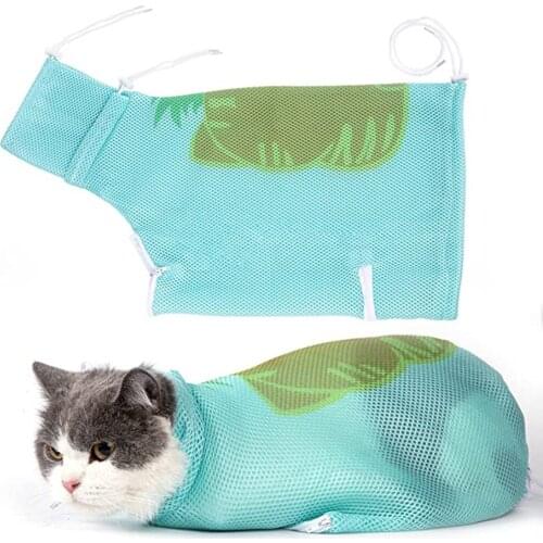 Portable Cat Grooming Restraint Bag Pet Durable Bath Washing Shower Net Adjustable Multifunctional Breathable Anti-bite