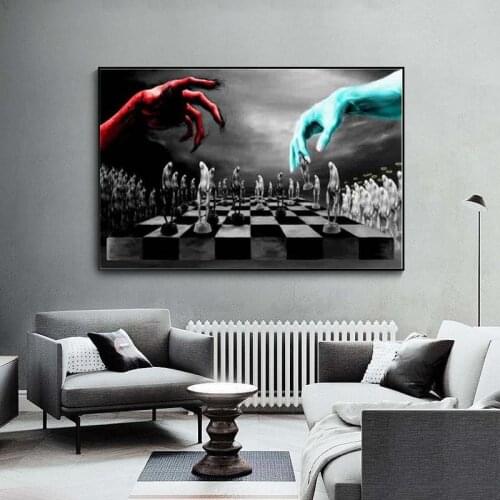 Good and Evil Chess Posters and Prints Canvas Painting Scandinavian Nordic Black and White Wall Picture for Kids Room Decoration
