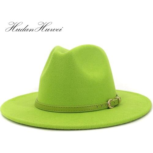 2020 Hot Sell Women Men Wide Brim Wool Felt Jazz Fedora Hats Party Formal Panama Cap Black Red Yellow Dress Church Hats