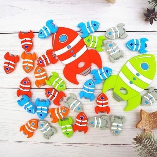 Chenkai 50PCS Silicone Rocket Beads Baby Teething BPA Free DIY Infant Soothing Pacifier Nursing Bracelet Toys Accessory
