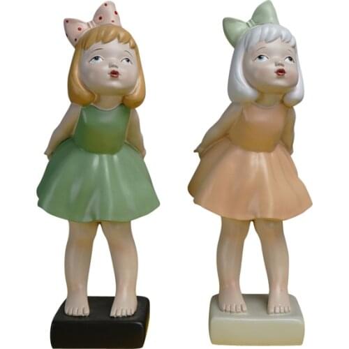 Nordic Girl Resin Statue Home Decor Open Closed Eyes Child Figurines for Interior Character Sculpture Desktop Decoration Gifts