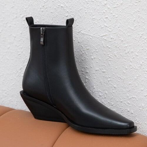 SKLFGXZY New autumn/winter 2020 Genuine leather Womens boots Fashion boots wedge black cowhide Womens shoes