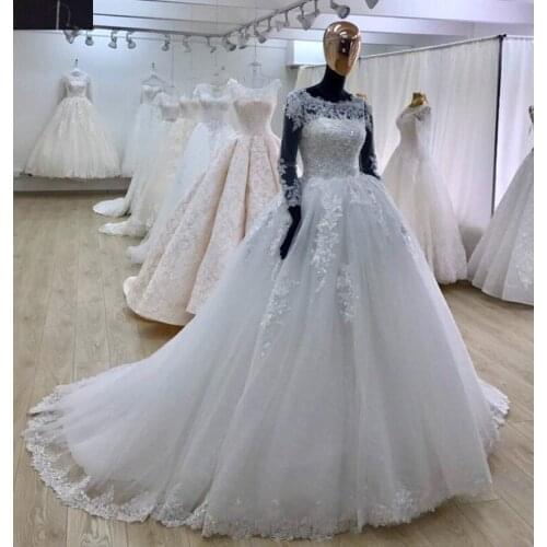 Vestido de Noiva 2021 Wedding Dress Long Sleeve Lace Appliques with Beading Bridal Gown wedding gown Robe De Mariee