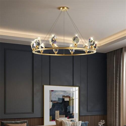 LED Postmodern Crystal Copper Designer Round Chandelier Lighting Lustre Suspension Luminaire Lampen For Dinning Room