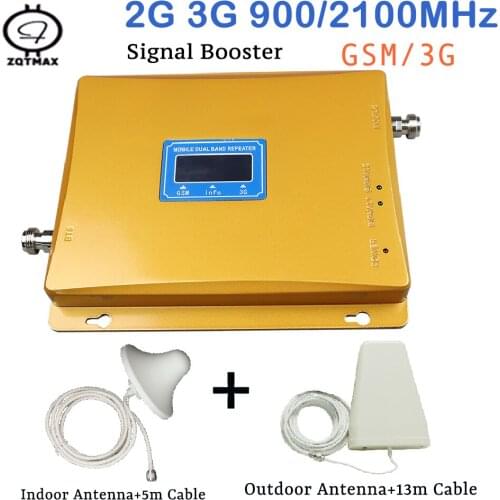 ZQTMAX 2G 3G signal booster wcdma gsm smartphone repeater 900 2100 cell phone signal Amplifier Dual band + antenna accessories