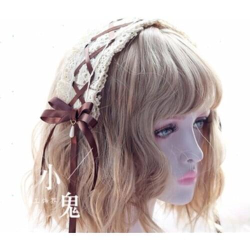 Vintage Japanese Sweet Lolita Lace Crossover Strap Bow Headwear Maid Hair Band Maid Daily Hair Accessories Headbands B443