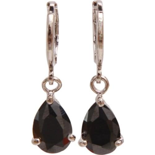 Silver Color Black Water Drop Dangle Earring Fashion Women Jewelry Round CZ Rhinestone Drop Earrings
