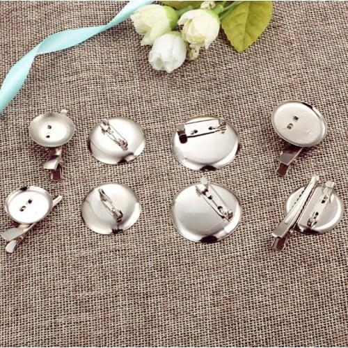 20 50Pcs 15/20/25/ 30/35mm Iron Brooch Clasps Pin Disk Base Pad Bezel Blank Flat Round Cabochon Base Settings Trays Backs Bar