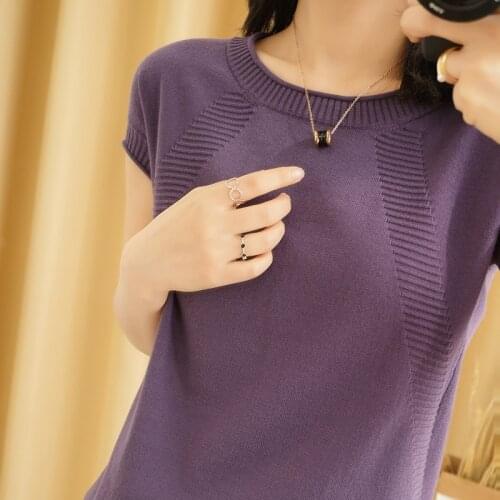 T-shirt women 2021 new summer pure cotton knitted sweater short sleeve women casual plus size tops round neck pullover tees