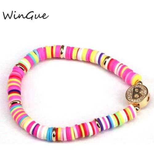 Gold initial 26 alphabet letter name charm coloful rainbow silicone plastic beaded bracelets for women man