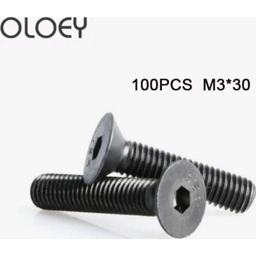 100pcs M3x30 mm M3*30 mm flat head countersunk head black grade 10.9 Alloy Steel Hex Socket Head Cap Screw nails,bolts