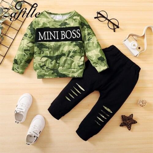 ZAFILLE Autumn Winter Infant Newborns Baby Boy Clothes Set Green Dinosaur Mini Boss Top and Pants 2pcs Kids Clothes Boys Outfs