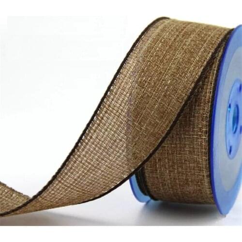 38mm X 25yards Decorative Wired Burlap Ribbon Solid Color Cotton Linen for Craft, DIY Crafting Wreath Making Bows N2272