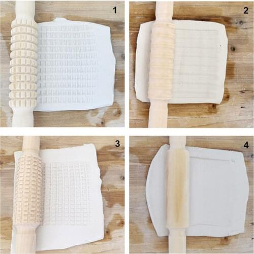 4pcs set Pottery Wood Grain Roll Stick Pottery Clay Tool Stamping Printing Tool Clay Board Forming Texture Embossing Tool