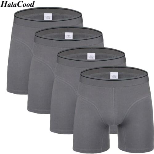 4Pcs/lot Mens Cotton Long Boxer Shorts High Quality Male Underwears Fashion Sexy Brand Man Pouch Underpant Breathable Panties