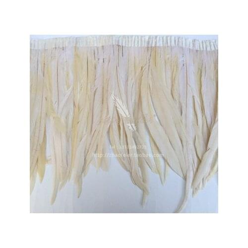 5m high quality cock feather Beige trim dress / clothes / clothes 12-14 inch / 30-35 cm ribbed feathers trimmed hair, DIY handma
