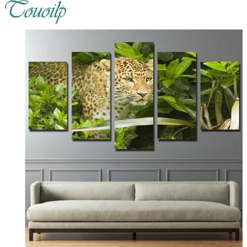 5pcs 5d 100% diamond painting Jungle leopard Green Hanging on the wall full round&square embroidery wedding decoration gifts