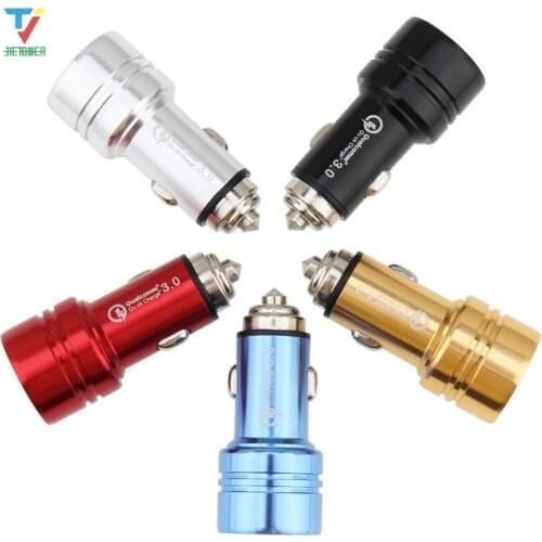3.1A Metal Dual USB Charger Quick Charge 3.0 Car Phone Chargers for IPhone Samsung Xiaomi Mi 9 QC3.0 Fast Charging 30pcs/lot