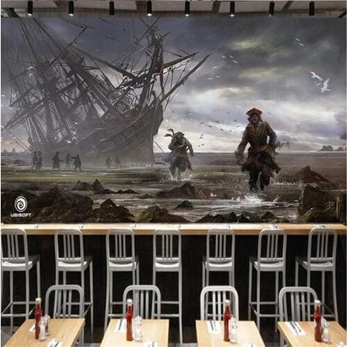 Beibehang Customized large mural 3d wallpaper pirate ship bar KTV tool background living room bedroom background wallpaper