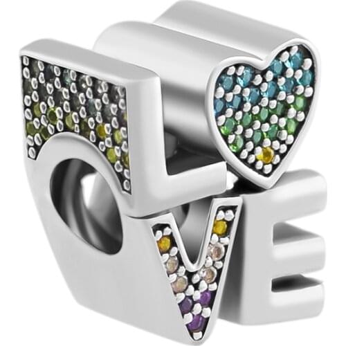 Authentic 925 Sterling Silver Charms Multi-Color Love CZ Beads for Jewelry Making Fits Women DIY Charm Bracelet Berloques