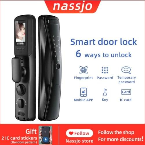 Nassjo Fingerprint Lock Digital Password Door Lock With Camera And Screen Intelligent Smart Electronic Lock Safe IC card Unlock
