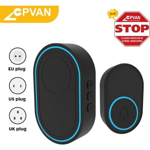 CPVAN Welcome Wireless Doorbell Home Security Door Bell Alarm LED Light 38 Songs With Touch Button Smart Chimes EU UK US Plug