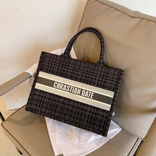 Handbags for Women 2021 Designer Luxury Shopper Bag Female Fashion Women Bag Plaid Canvas Bag Tote Bags with Short Handles