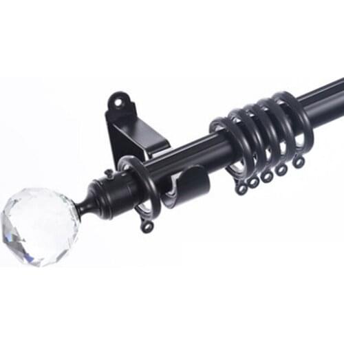 Quality good loading hand-made paint Black 28mm/1.125-IN Dia.X1.8mmThick high density single curtain AL rod+crystal ball finial