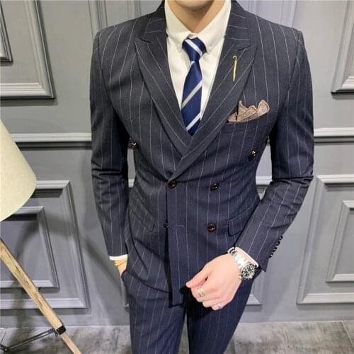 Mens Suit Three-piece Suit Jacket Pants Vest Custom Tailored Spring and Summer Fashion Double-breasted Mens Dress Suit Jacket