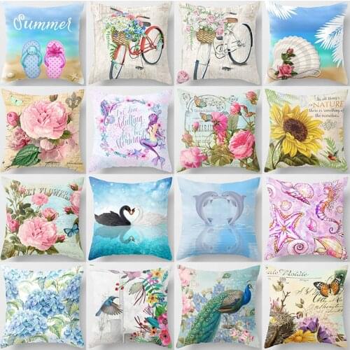 Beauty flowers plants cygnus peafowl delphis butterfly birds bikes pattern pillow cases short velvet thick case pillow covers