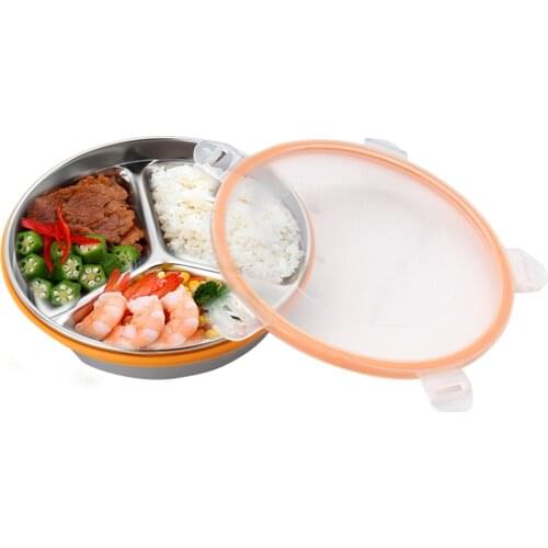 Stainless Steel Bento Lunch Box With Lids 4 Dividers Round Food Storage Containers Food Prep Lunch Box Leak Proof Microwave Safe