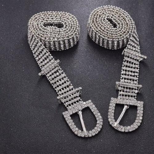 Hot sale luxury womens rhinestone belt female bright bride wide bling crystal diamond waist Long chain belt rhinestones Belts