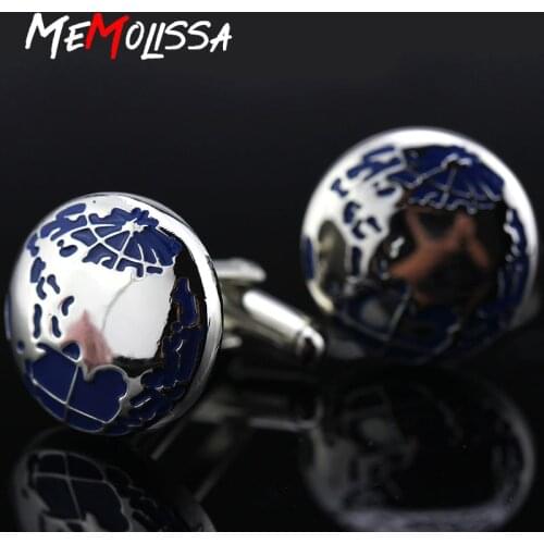 MeMolissa New Fashion Blue Earth Cufflinks World Map Cuff links Gift For Men Cufflink bouton de manchette men jewelry