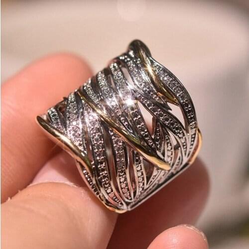 MultiLayer Winding Zircon Rings For Men Women Luxury Wedding Band Silver & Gold Two Tone Crystal Finger Rings