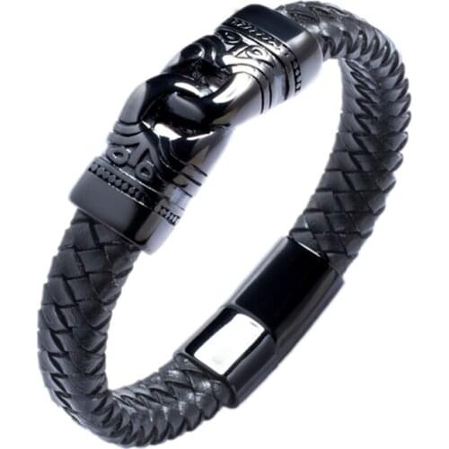 Fashion Stainless Steel black Bracelets & Bangles Men Leather Bracelets Men Jewelry 2019 New Gift for Men PD817