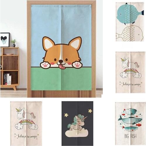 Cartoon Bedroom Kitchen Cotton Door Curtain Home Decoration Partition Curtain Half Panel Blackout Curtain