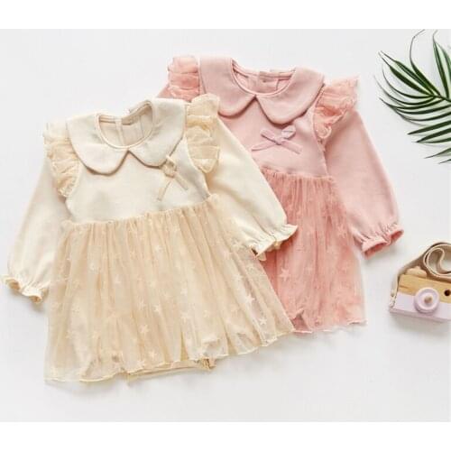 Soft breathable princess girls dress fall long sleeve lace mesh tulle newborn romper costumes toddler clothing