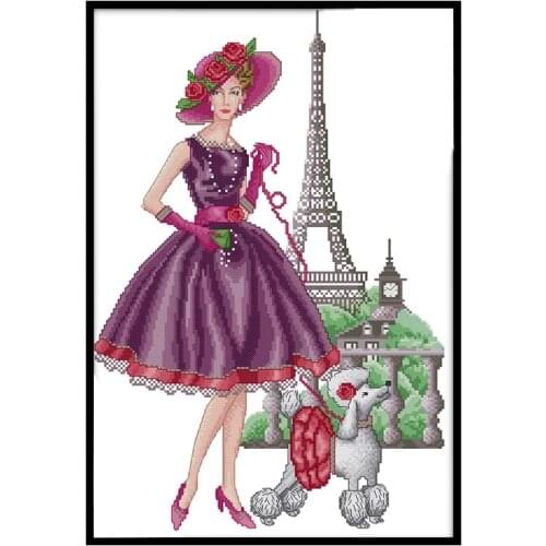 Cross Stitch Patterns Kits Paris Fashion DIY Embroidery Printed Canvas 11CT 14CT Women Needlework Sets Home Decoration Paintings